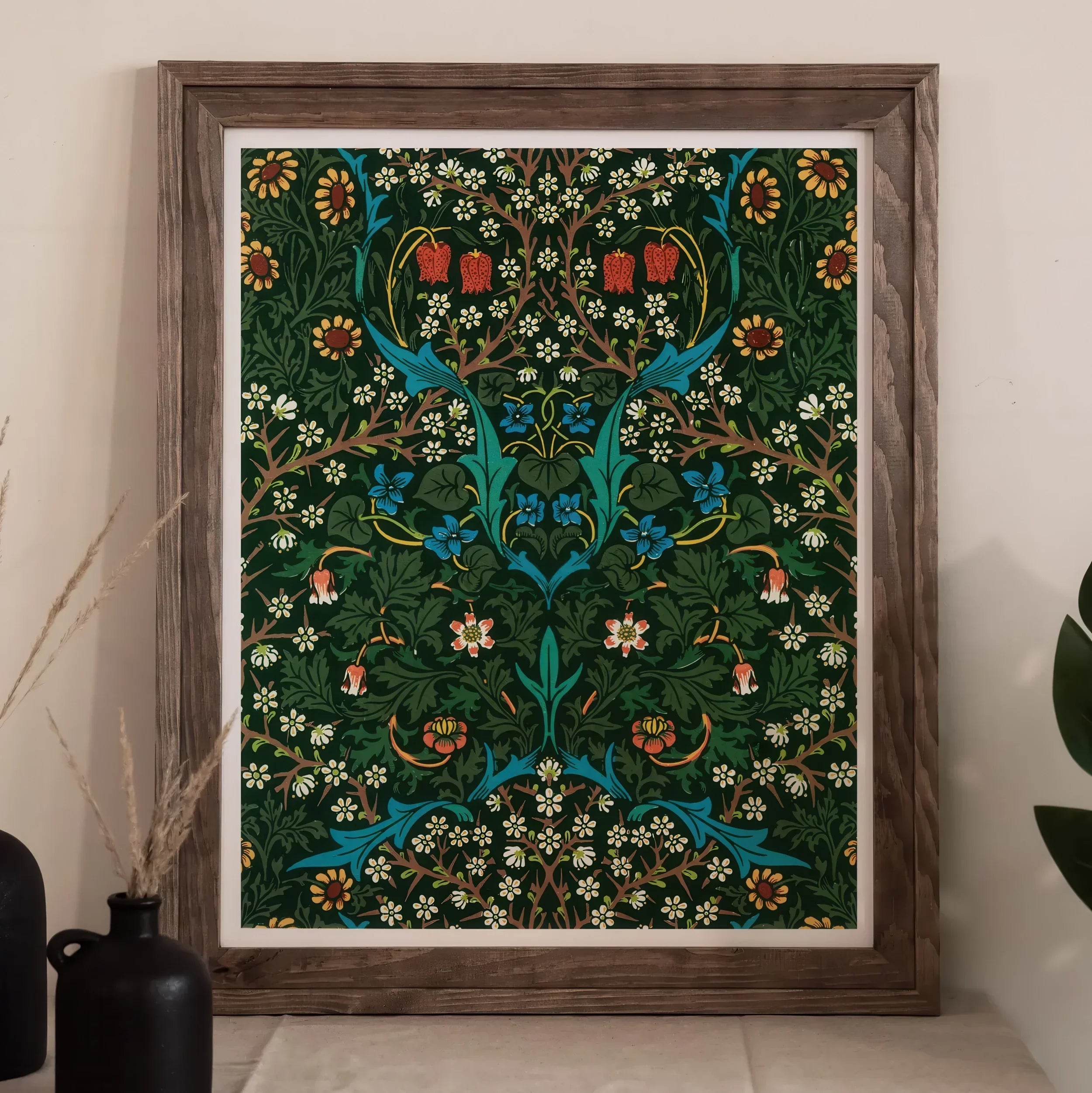 Blackthorn Hawthorn - William Morris Florals Art Print, 11’’x14’’ / Unframed, Framed Floral Art Print Intricate Botanical Patterns Rich