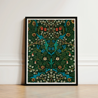 Framed Art Print Lush Symmetrical Floral Design Vibrant William Morris Florals, Hawthorn Emerges, British Flora