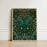 Framed Art Print Lush Symmetrical Floral Design Vibrant William Morris Florals, Hawthorn Emerges, British Flora