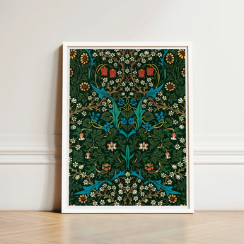 Framed Art Print Lush Symmetrical Floral Design Vibrant William Morris Florals, Hawthorn Emerges, British Flora