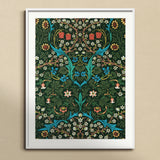 Blackthorn Hawthorn - William Morris Florals Art Print, Framed Floral Art Print Symmetrical Botanical Patterns Green