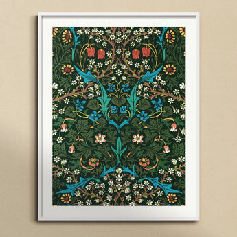 Blackthorn Hawthorn - William Morris Florals Art Print, Framed Floral Art Print Symmetrical Botanical Patterns Green