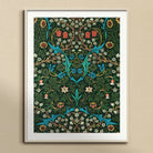 Blackthorn Hawthorn William Morris Florals Art Print, Framed Floral Wallpaper Print Symmetrical Turquoise Vines White
