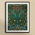 Blackthorn Hawthorn William Morris Florals Art Print, Framed Floral Wallpaper Print Symmetrical Turquoise Vines White