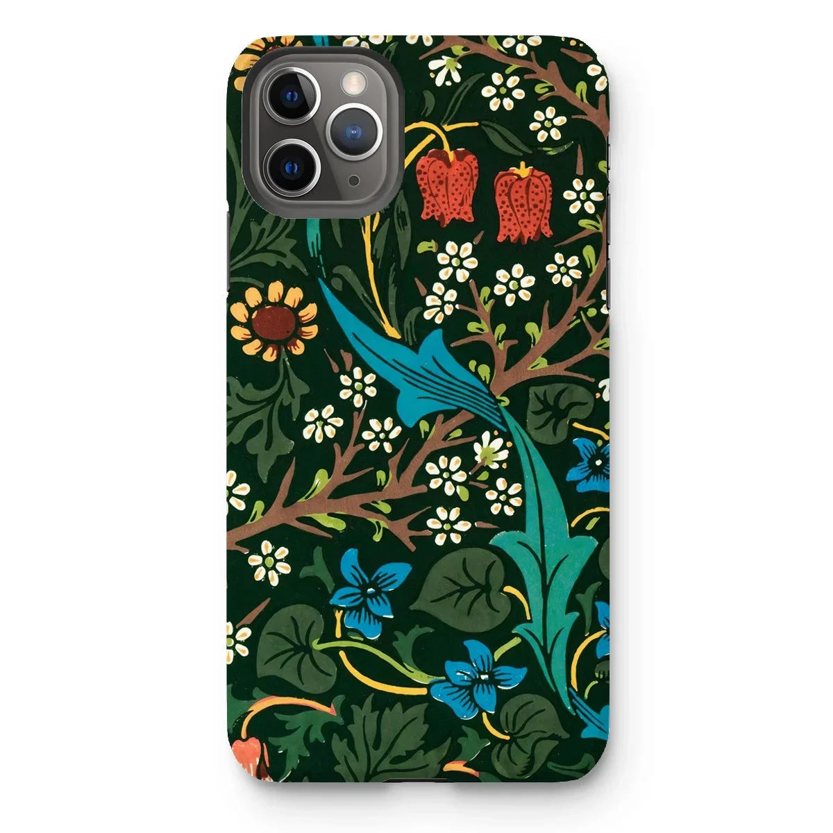 Blackthorn Hawthorn - William Morris Iphone Case, 11 Pro Max / Matte, Floral Patterned Iphone Case Dark Green Background Colorful