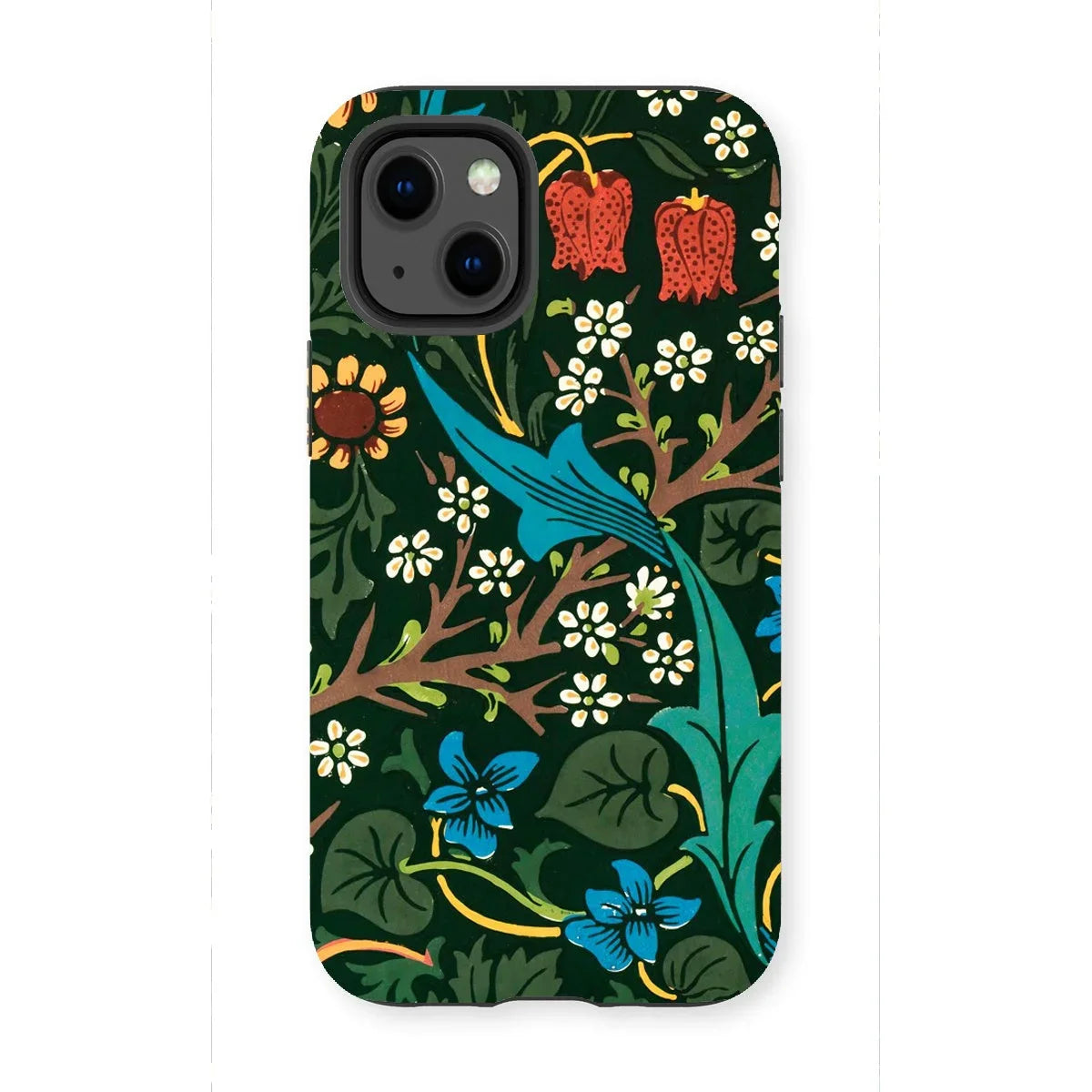 Blackthorn Hawthorn - William Morris Iphone Case, 13 Mini / Matte, Floral Patterned Phone Case Colorful Birds Flowers Dark