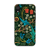 Blackthorn Hawthorn - William Morris Iphone Case, Xr / Matte, Floral Bird Patterned Phone Case Dark Green Background