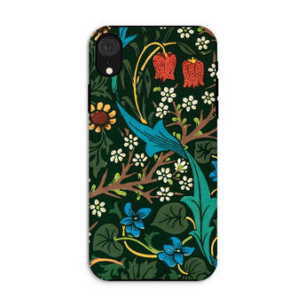 Blackthorn Hawthorn - William Morris Iphone Case, Xr / Matte, Floral Bird Patterned Phone Case Dark Green Background