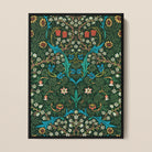 Blackthorn Hawthorn William Morris Pattern Framed Canvas, Ornate Floral Botanical Pattern Symmetrical Design Rich Green