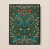 Blackthorn Hawthorn - William Morris Pattern Framed Canvas, Ornate Floral Botanical Pattern Symmetrical Design Rich Green