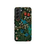 Blackthorn Hawthorn - William Morris Phone Case Samsung Galaxy S22 / Matte Vibrant Floral Phone Case Dark Green Background Intricate
