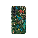 Blackthorn Hawthorn - William Morris Phone Case Samsung Galaxy S24 / Matte Vibrant Floral Phone Case Dark Green Background Intricate