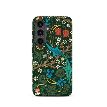 Blackthorn Hawthorn - William Morris Phone Case Samsung Galaxy S24 / Matte Vibrant Floral Phone Case Dark Green Background Intricate