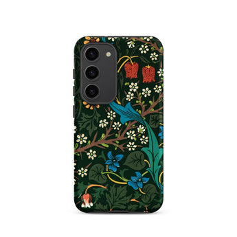 Blackthorn Hawthorn - William Morris Phone Case Samsung Galaxy S23 / Matte Dark Green Phone Case Adorned Vibrant Botanical Pattern William