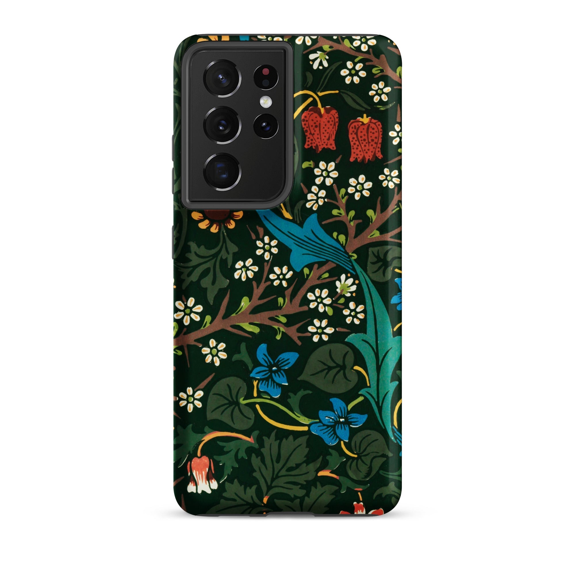 Blackthorn Hawthorn William Morris Samsung Case, Galaxy S21 Ultra / Matte, Smartphone Dark Green Floral Case