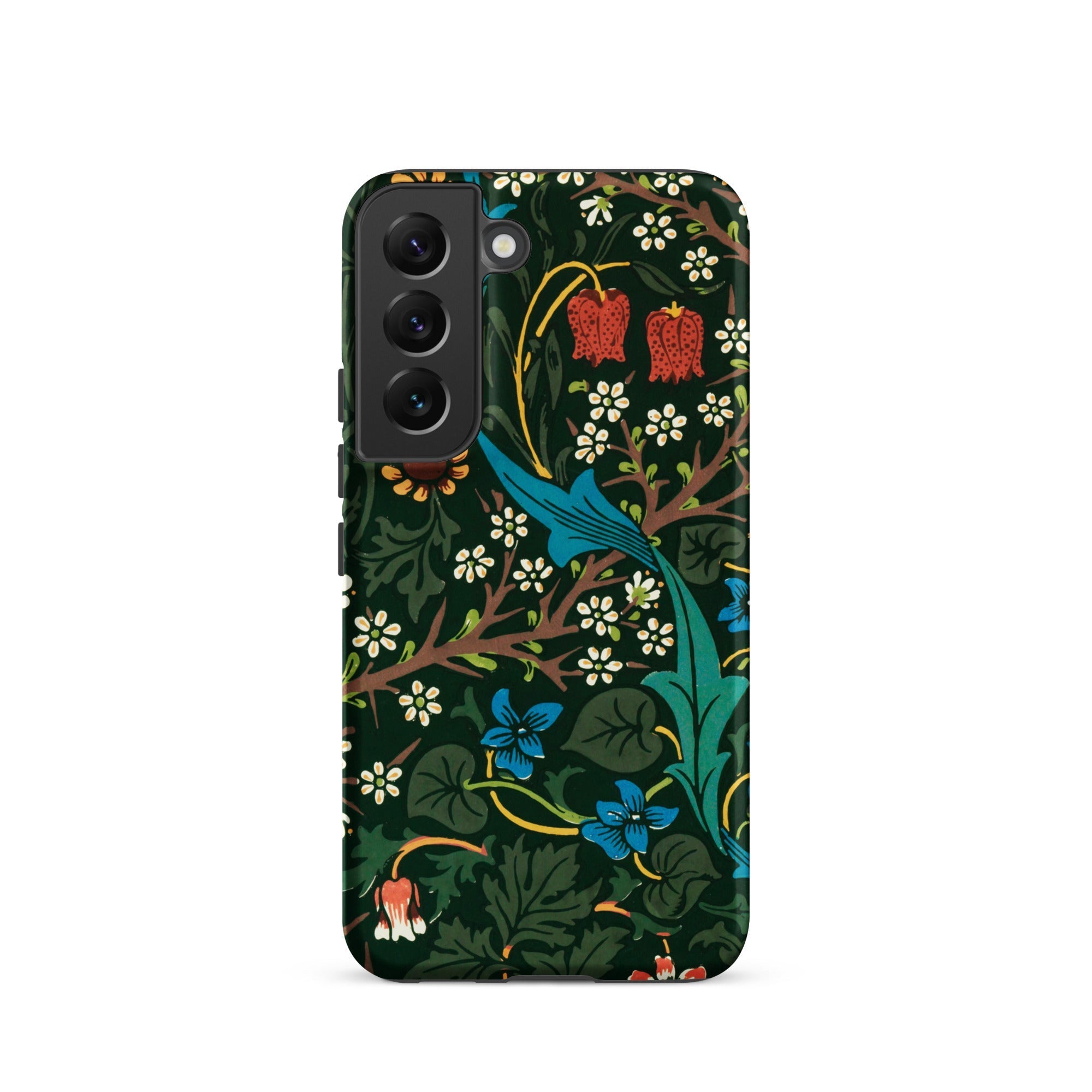 Blackthorn Hawthorn William Morris Samsung Case, Galaxy S22 / Matte, Dark Green Smartphone Case Vibrant Floral Botanical Pattern