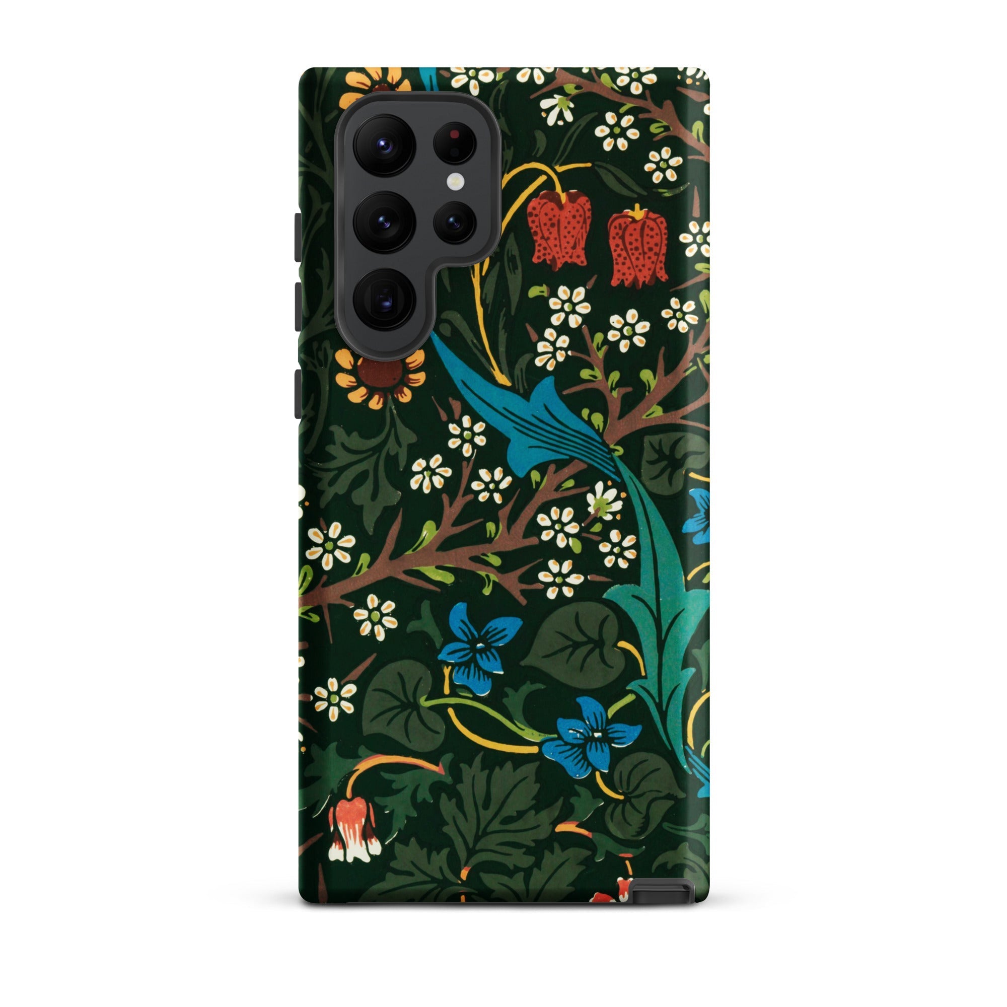 Blackthorn Hawthorn William Morris Samsung Case, Galaxy S22 Ultra / Matte, Smartphone Dark Green Floral Patterned Case