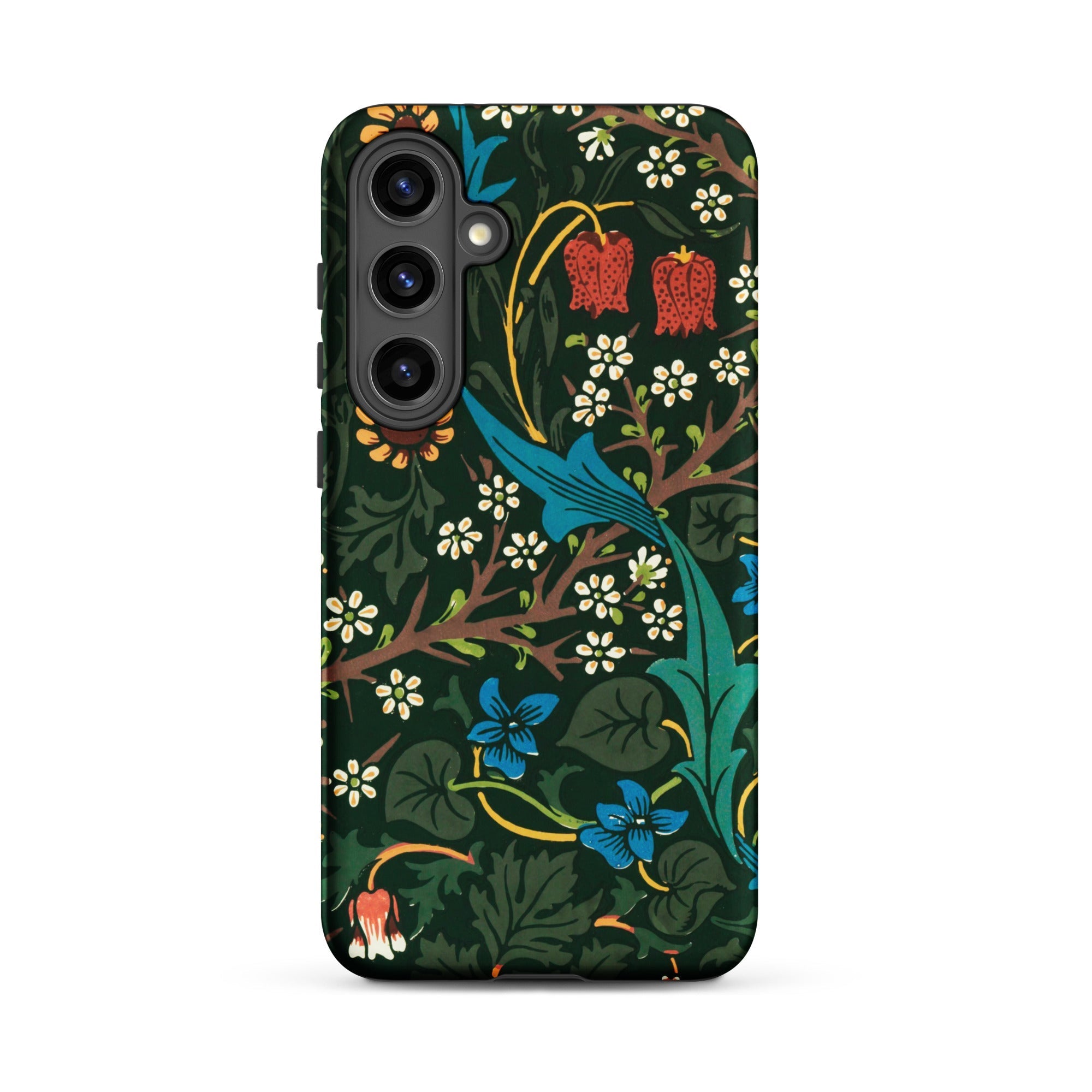 Blackthorn Hawthorn William Morris Samsung Case, Galaxy S24 Plus / Matte, Dark Green Smartphone Case Vibrant Floral Foliage Pattern