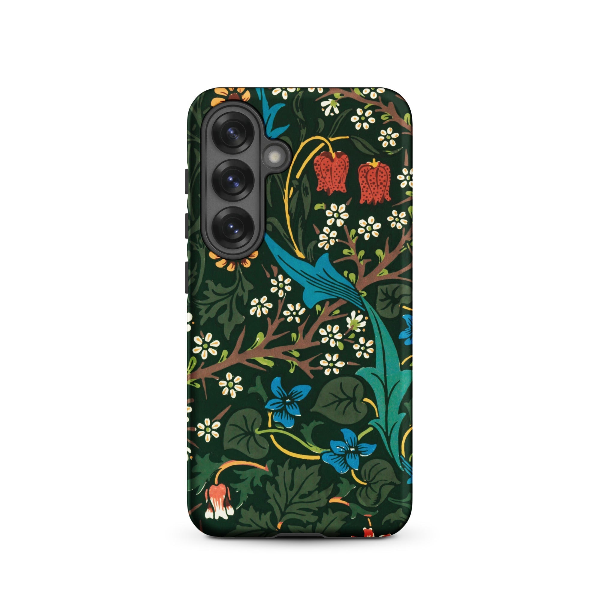 Blackthorn Hawthorn William Morris Samsung Case, Galaxy S25 / Matte, Smartphone Case Dark Green Floral Botanical Pattern White