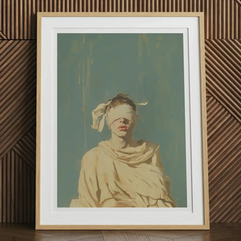 Blind Faith - Neoclassical Gay Saint Art Print, 12x16’’ / 31x41cm / Natural Frame / 2’’ Matboard, Framed Painting Blindfolded Figure