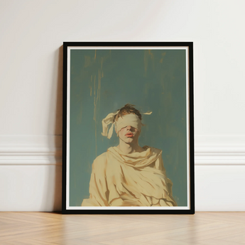 Framed Art Print Figure Blindfold Draped Fabric Set Neoclassical Gay Saint, Blindfolded, Hovers