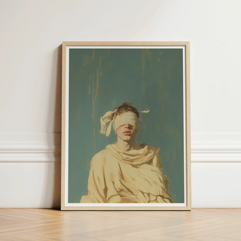 Framed Art Print Figure Blindfold Draped Fabric Set Neoclassical Gay Saint, Blindfolded, Hovers