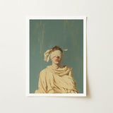 Blind Faith - Neoclassical Gay Saint Art Print / Canvas Framed Artwork Figure Blindfold Draped Fabric Muted Teal, Blindfolded, Hovers Prints
