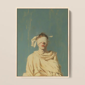 Blind Faith - Neoclassical Gay Saint Framed Canvas, 12x16’’ / 31x41cm / Natural Floating Frame, Framed Art Print Person Blindfold Draped