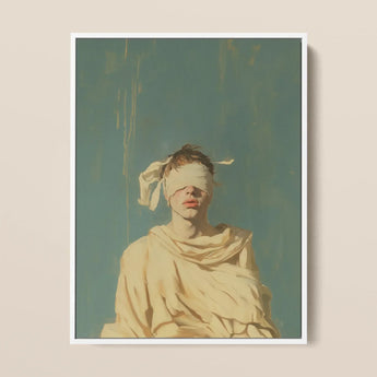 Blind Faith - Neoclassical Gay Saint Framed Canvas, 12x16’’ / 31x41cm / White Floating Frame, Framed Canvas Art Blindfolded Person Toga