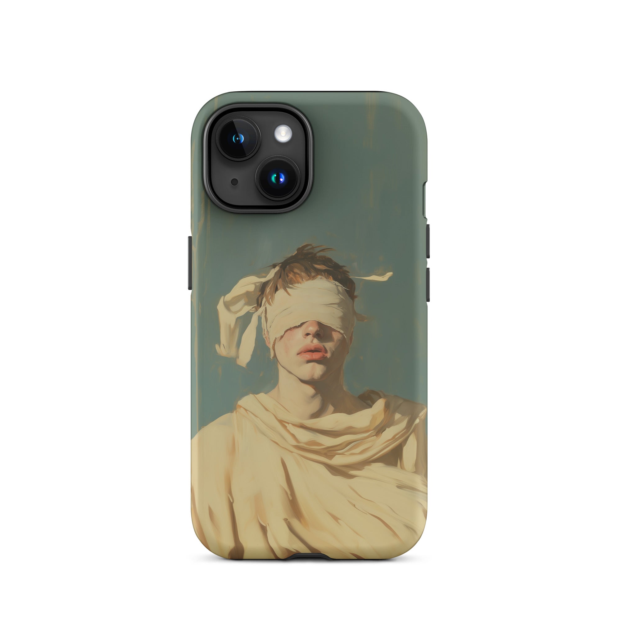 Blind Faith Neoclassical Gay Saint Iphone Case, 15 / Matte, Phone Case Blindfolded Figure
