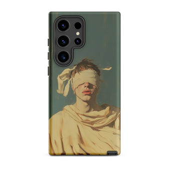 Blind Faith - Neoclassical Gay Saint Phone Case Samsung Galaxy S24 Ultra / Matte Phone Case Painted Portrait Figure Blindfold Draped Fabric