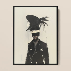 Blindside - Black Trans Biker Framed Canvas, 12x16’’ / 31x41cm / Floating Frame, Framed Monochrome Fashion Illustration