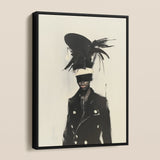 Blindside - Black Trans Biker Framed Canvas, Framed Artwork Person Blindfold Elaborate Hat