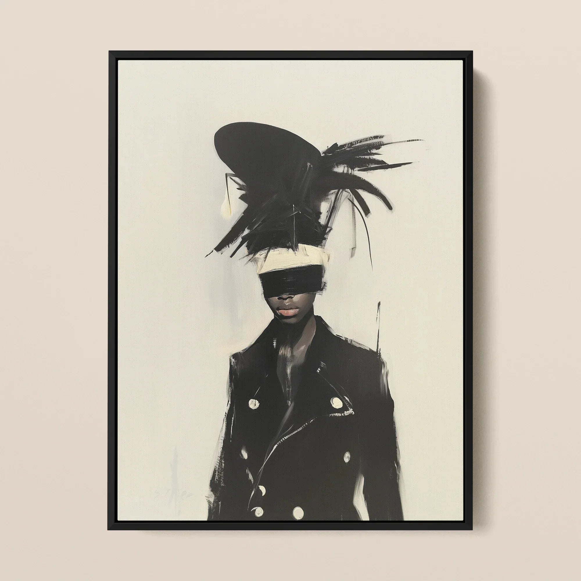 Blindside - Black Trans Biker Framed Canvas, Framed Monochrome Fashion Illustration