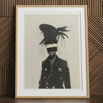 Blindside - Black Trans Fashion Surrealism Art Print, 12x16’’ / 31x41cm / Natural Frame / 2’’ Matboard, Framed Art Print Person Black Coat