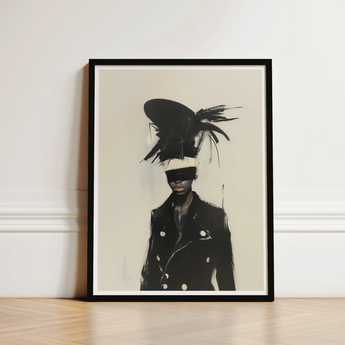 Black-framed Art Print Monochrome Portrait Person Elaborate Feathered Trans Fashion Surrealism, Expressionist Sweeps
