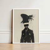 Black White Framed Art Print Stylized Portrait Figure Trans Fashion Surrealism, Expressionist Sweeps