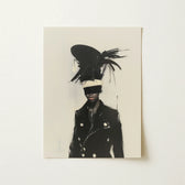 Black Feathered Hat White Band Worn Figure Double-breasted Trans Fashion Surrealism, Expressionist Sweeps, Art Print