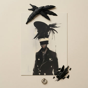 Blindside - Black Trans Fashion Surrealism Art Print / Canvas Black Feathered Headpiece Bold Avant-garde Design Trans Fashion Surrealism,