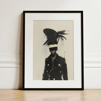 Blindside - Black Trans Fashion Surrealism Art Print / Canvas Black-framed Art Print Stylized Portrait Figure Black Leather Trans Fashion