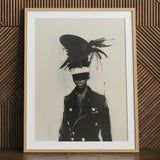 Blindside - Black Trans Fashion Surrealism Art Print / Canvas Framed Black-and-white Art Print Figure Bold Feathered Hat Trans Fashion