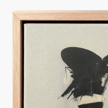 Minimalist Black-and-white Abstract Painting Light Wood Frame Bold Trans Fashion Surrealism, Expressionist Sweeps, Art Print