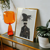 Blindside - Black Trans Fashion Surrealism Art Print, Framed Portrait Person Feathered Hat