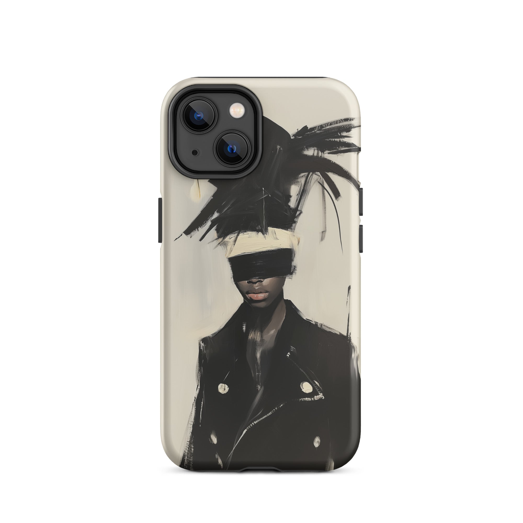 Blindside Black Trans Leather Fashion Iphone Case, 14 / Matte, Iphone Case Artistic Blindfolded Figure