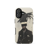 Blindside - Black Trans Leather Fashion Phone Case Iphone 17 / Matte Black Leather Jacket Phone Case Feathered Headdress Design Trans Icon,