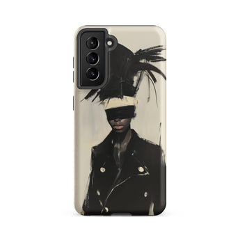 Blindside - Black Trans Leather Fashion Phone Case Samsung Galaxy S21 Fe / Matte Black Cream-colored Phone Case Stylized Portrait Figure