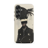 Blindside - Black Trans Leather Fashion Phone Case Samsung Galaxy S25 Plus / Matte Black Cream-colored Phone Case Stylized Illustration
