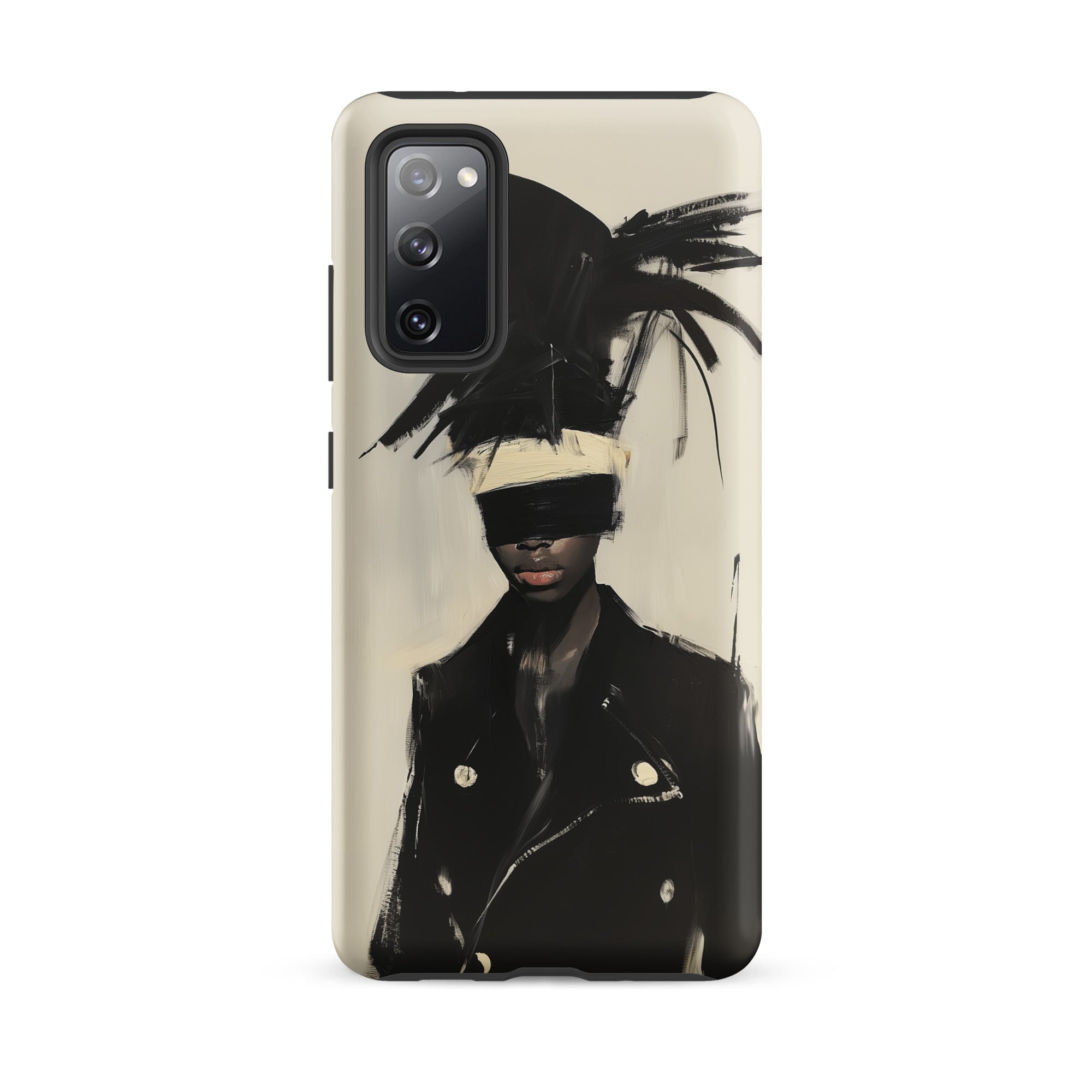 Blindside Black Trans Leather Fashion Samsung Case, Galaxy S20 Fe / Matte, Phone Case Abstract Portrait Person Black Coat Blindfold