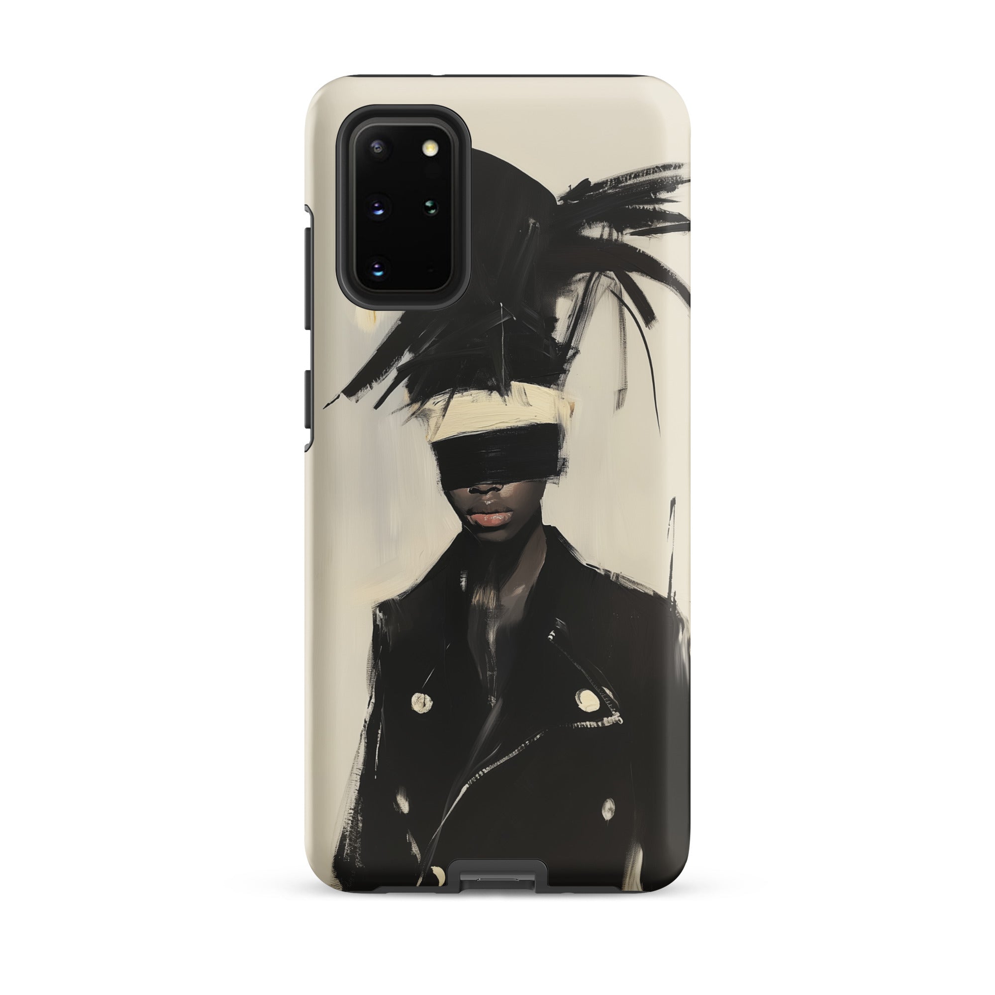 Blindside Black Trans Leather Fashion Samsung Case, Galaxy S20 Plus / Matte, Phone Case Abstract Portrait Person Blindfold Feathery
