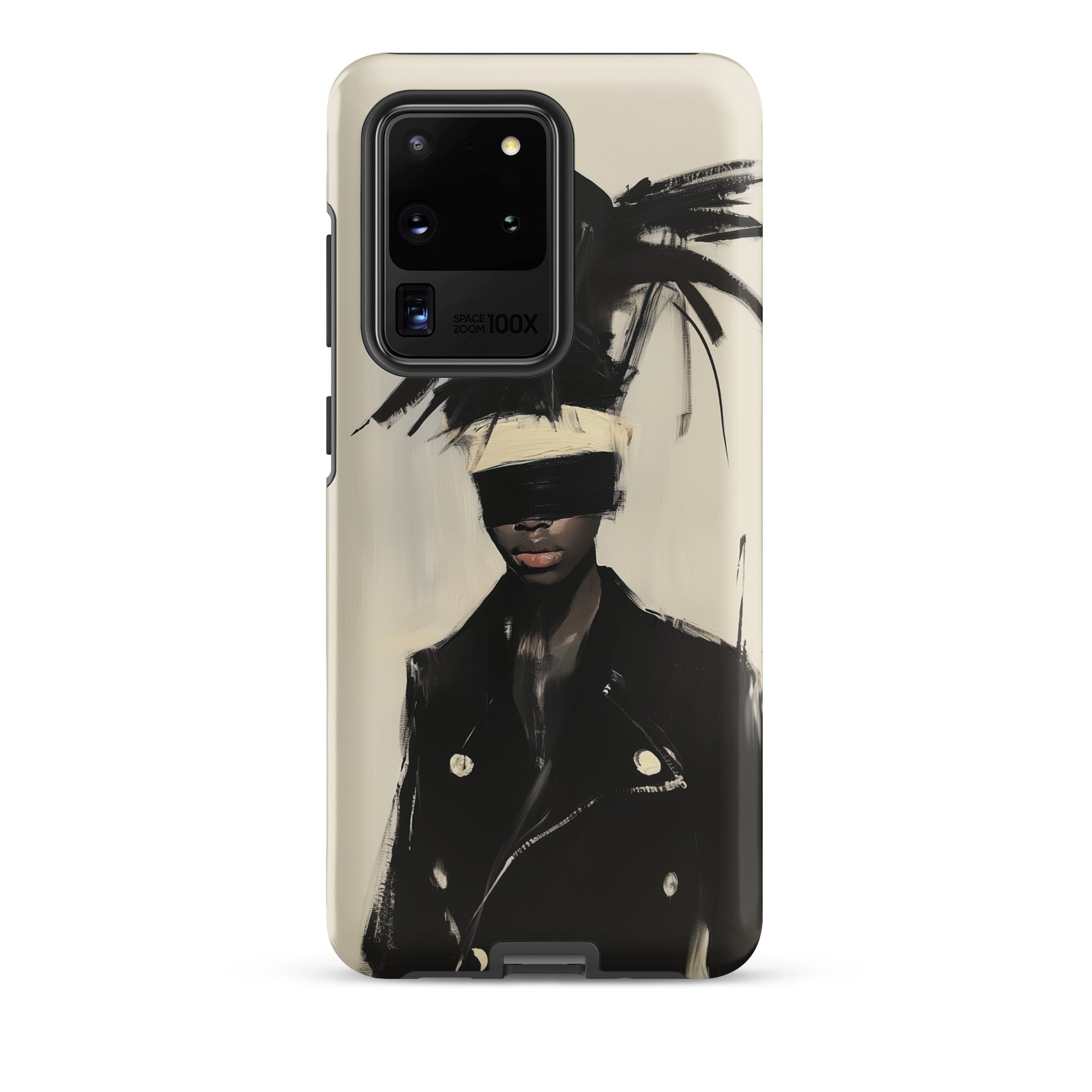 Blindside Black Trans Leather Fashion Samsung Case, Galaxy S20 Ultra / Matte, Smartphone Case Abstract Painting Person Coat Hat